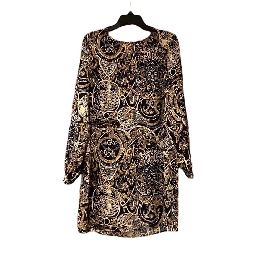 𝅺H & M Long Sleeve Dress in Black Gold Blue cream Tan